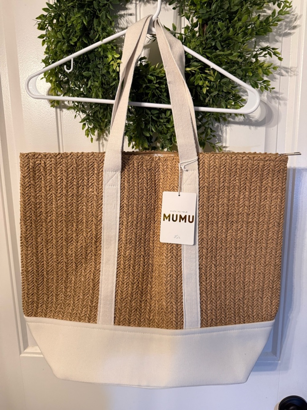 Show Me Your MuMu Natural Straw Tote with White Trim